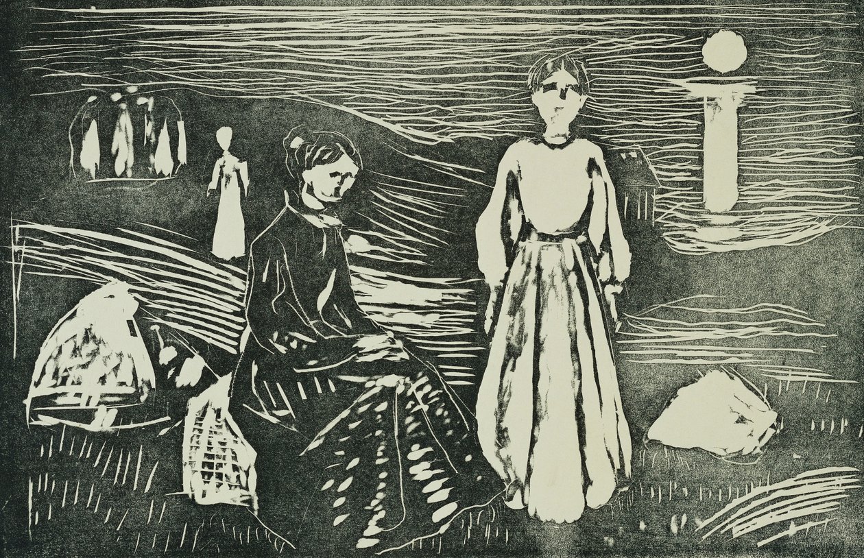 Kvinner på stranden i sommernatten (SSH. 339) av Edvard Munch