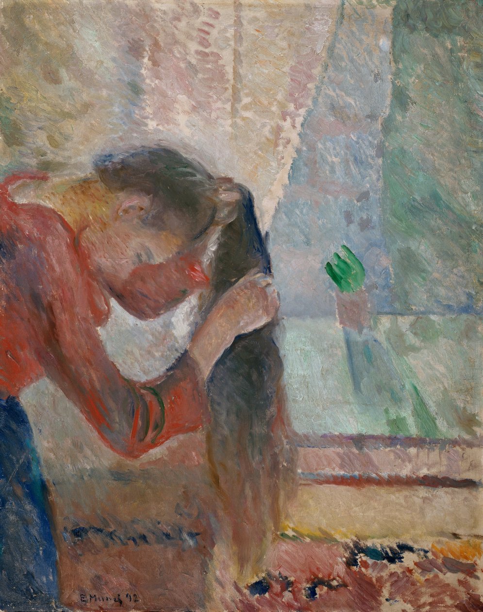 Jente som grer håret sitt av Edvard Munch