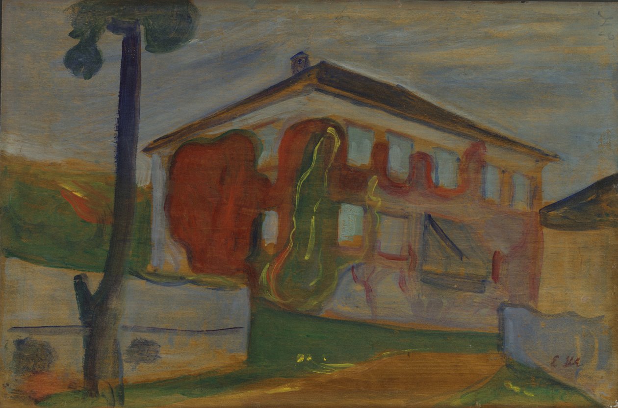 Hus med Red Virginia Creeper, ca. 1900 (olje om bord) av Edvard Munch