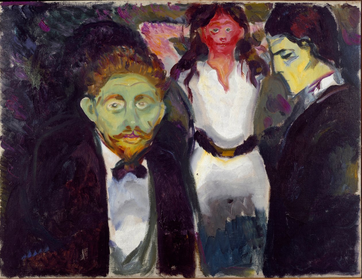 Jealousy Painting by Edvard Munch (1863-1944) 1907 approx. Sun. 75x97,5 cm Oslo, Kommunes Kunstsamlinger Munch-Museet (Musee Munch) av Edvard Munch