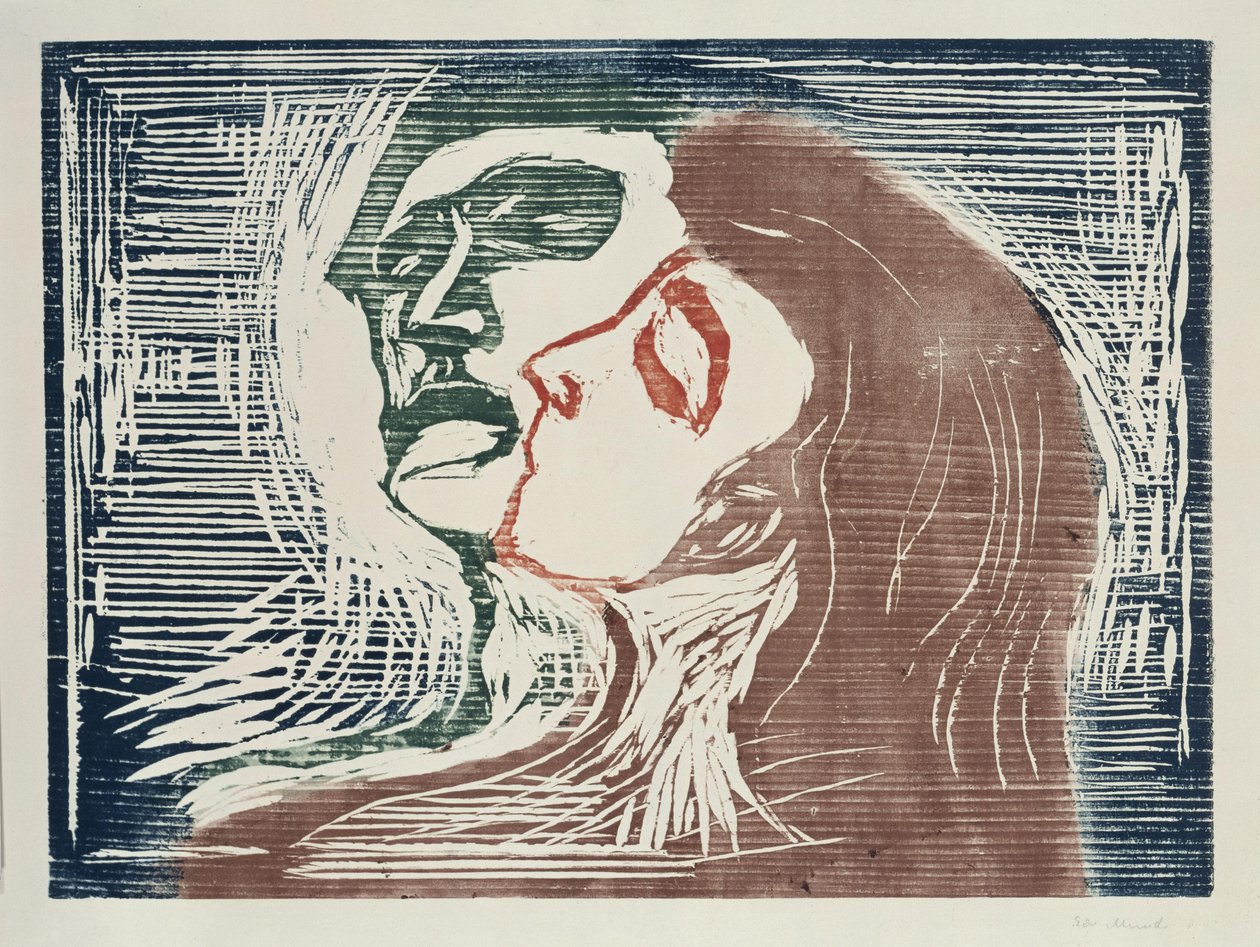 Hode mot hode (mann og kvinne som kysser hverandre) av Edvard Munch
