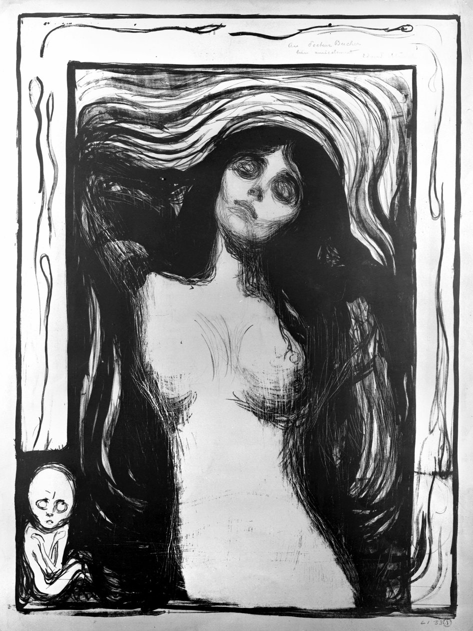 Madonna, litografi av Edvard Munch dedikert til Dr. Bucher. av Edvard Munch