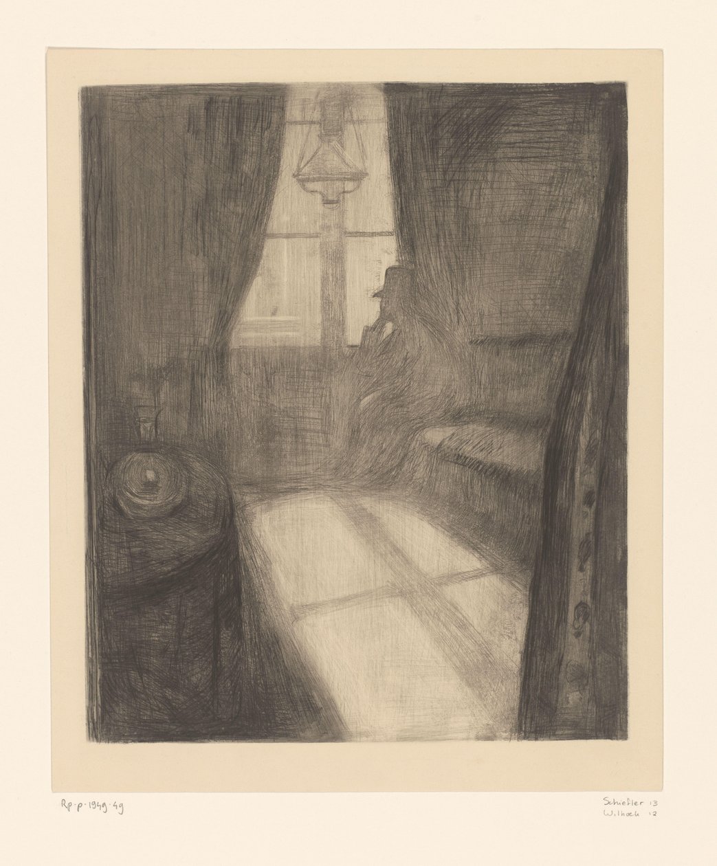 Mann i et interiør som sitter ved vinduet Måneskinn. Night in Saint-Cloud (original tittel) av Edvard Munch