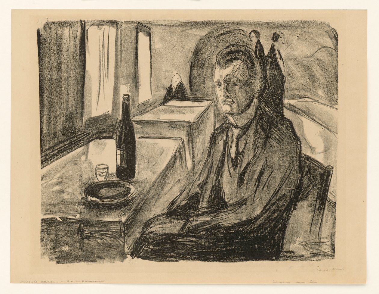 Selvportrett med vinflaske av Edvard Munch