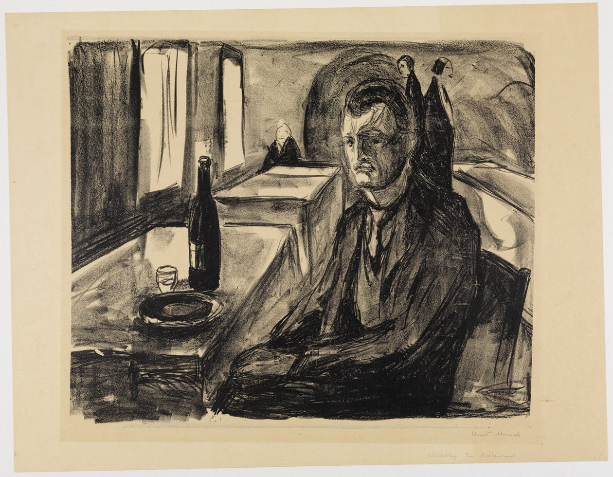Selvportrett med vinflaske av Edvard Munch