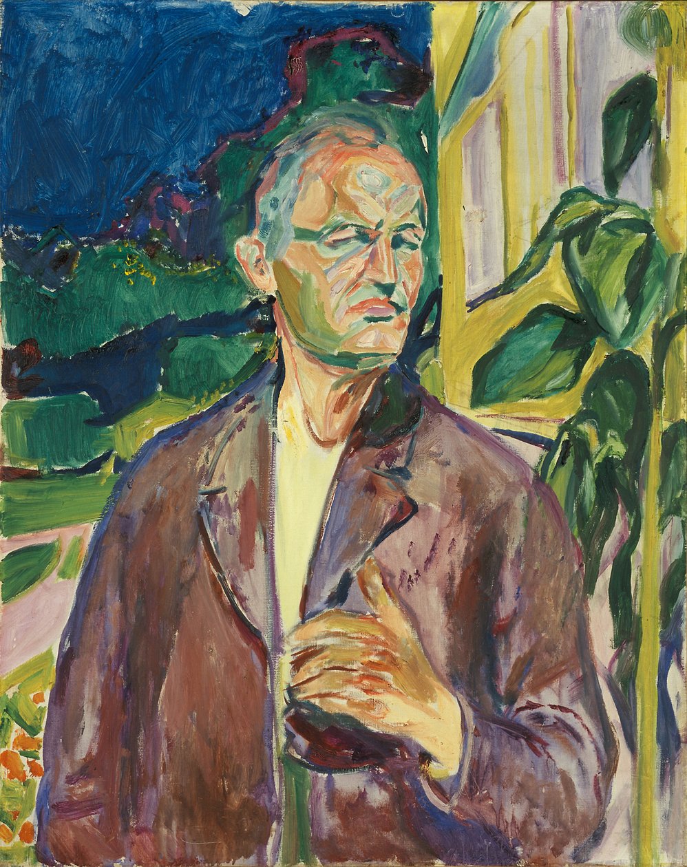 Selvportrett foran husveggen av Edvard Munch