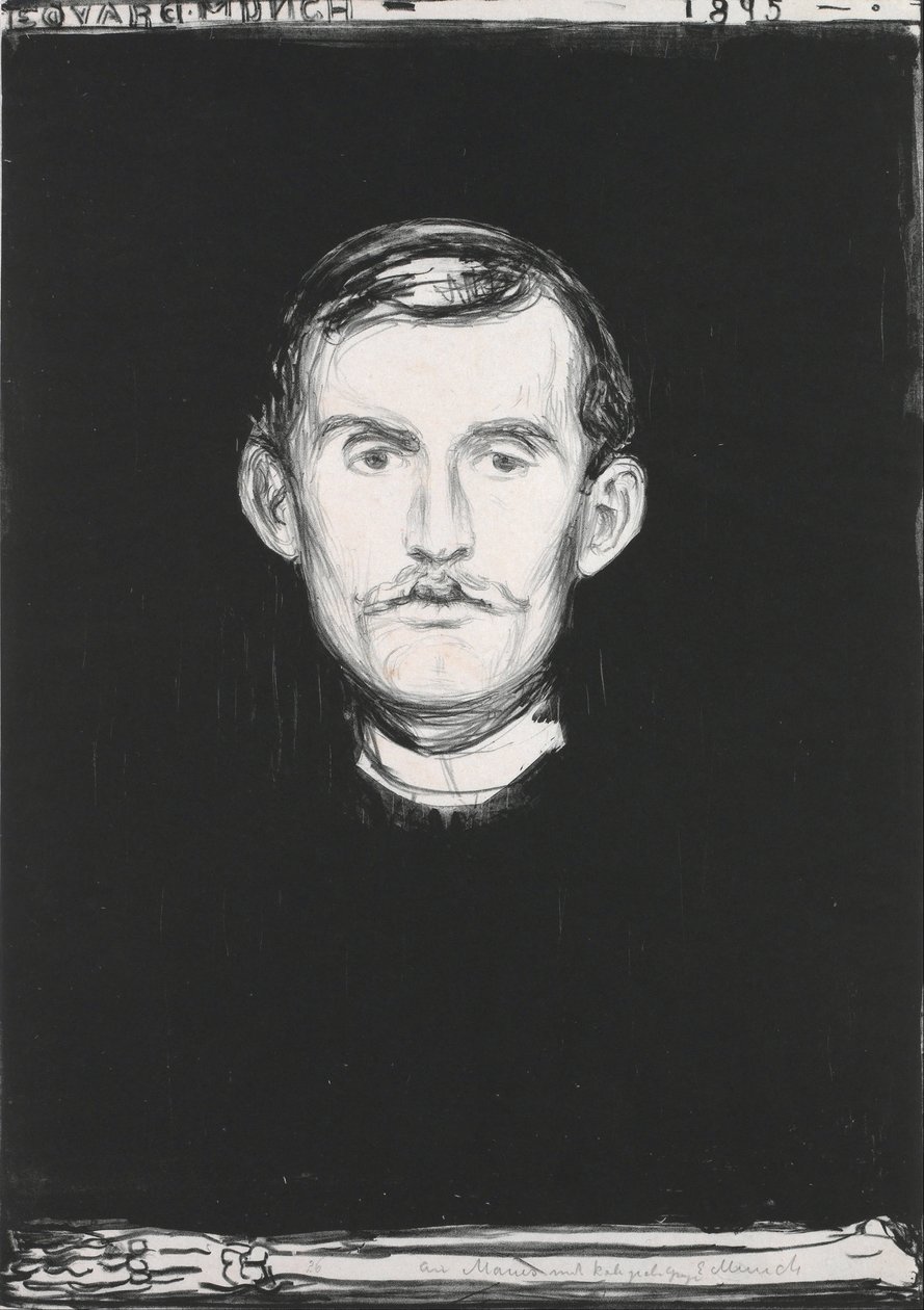 Selvportrett med skjelettarm av Edvard Munch
