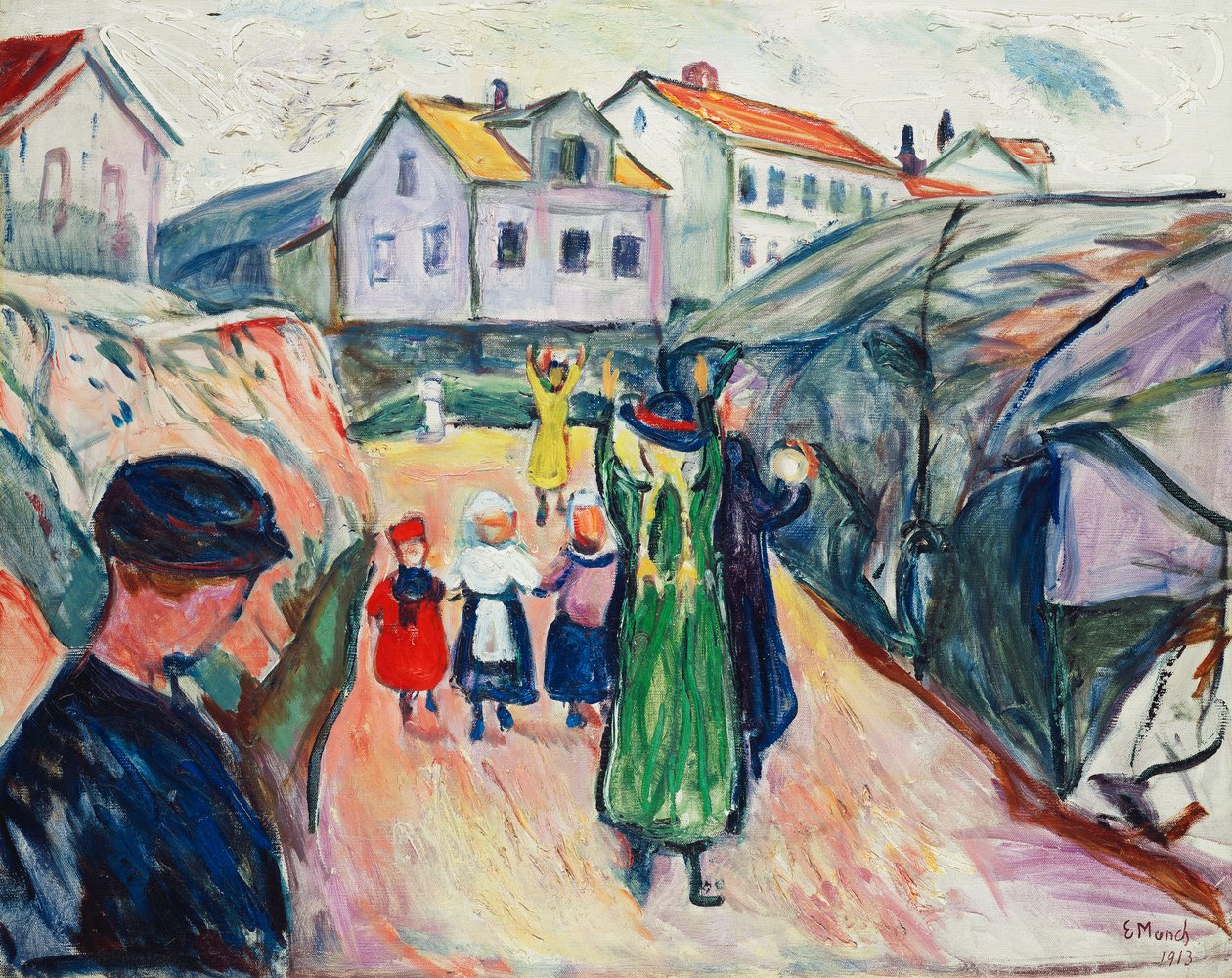 Street in Kragero (Gate i Kragero); Dorfstrasse Kragero (Gate i Kragero) av Edvard Munch