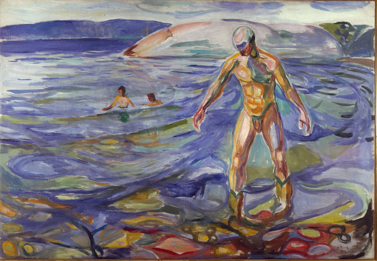 The Bather Painting by Edvard Munch (1863-1944) 1918 Sun. 138x199,5 cm Oslo, Kommunes Kunstsamlinger av Edvard Munch