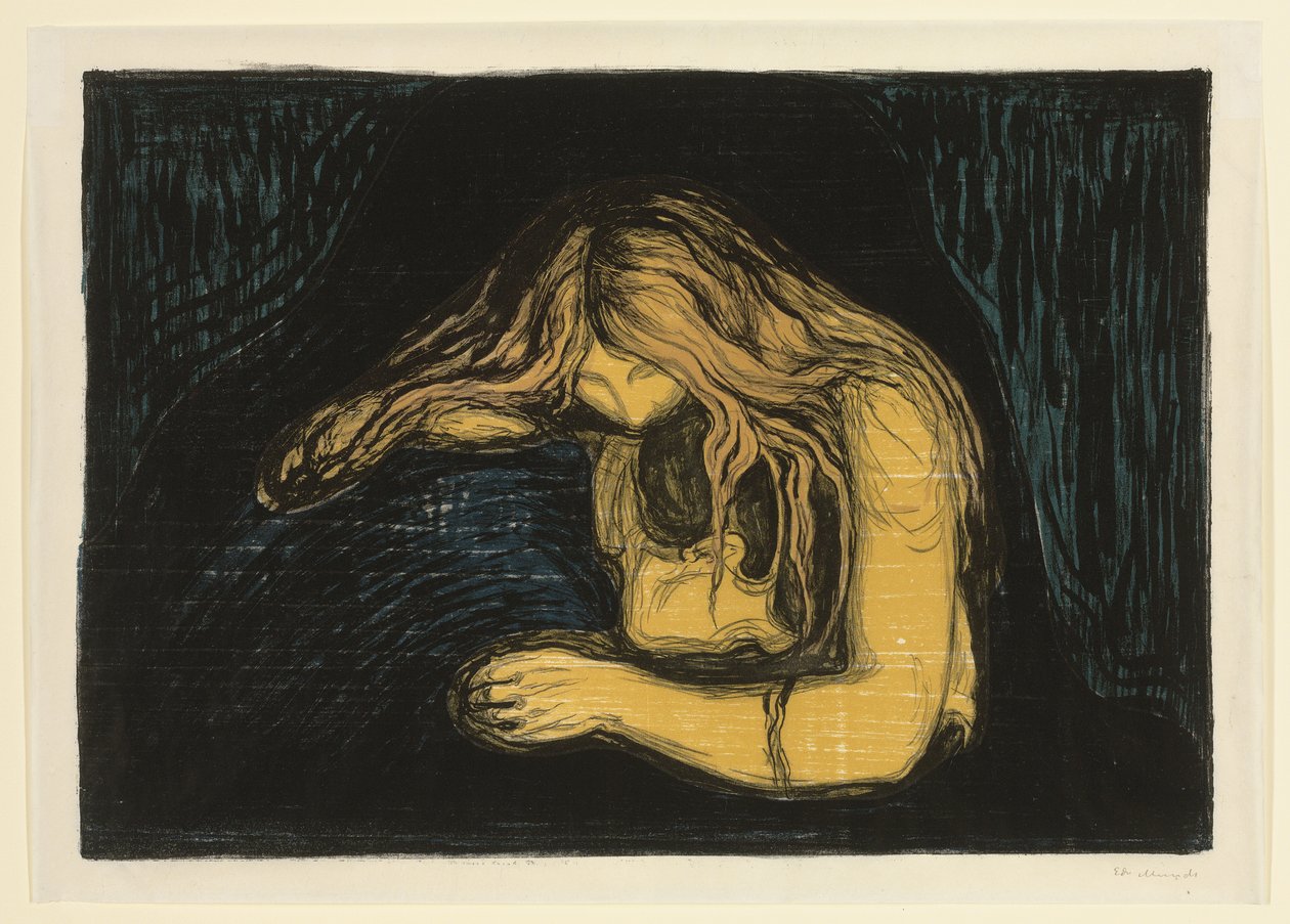 Vampyr II, ca. 1895-1902 (litografi og tresnitt i farger) av Edvard Munch
