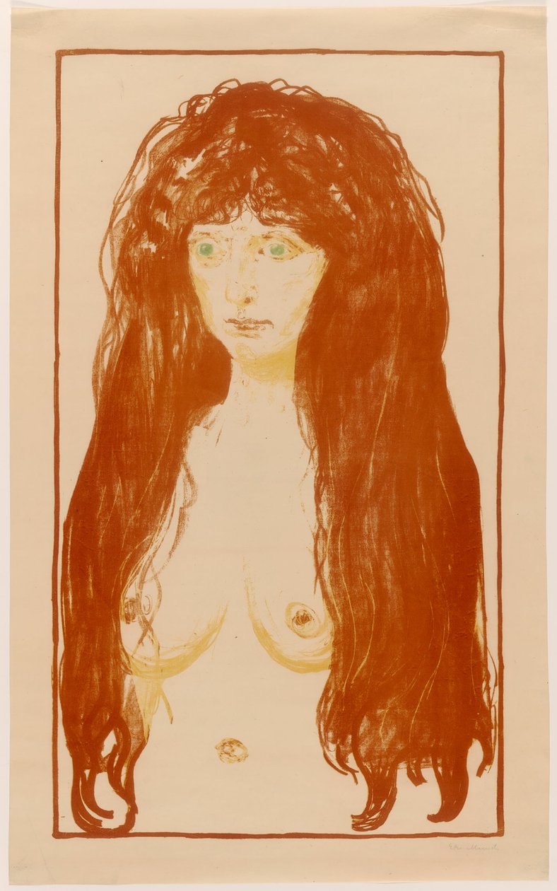 Kvinne med rødt hår og grønne øyne. Synden av Edvard Munch