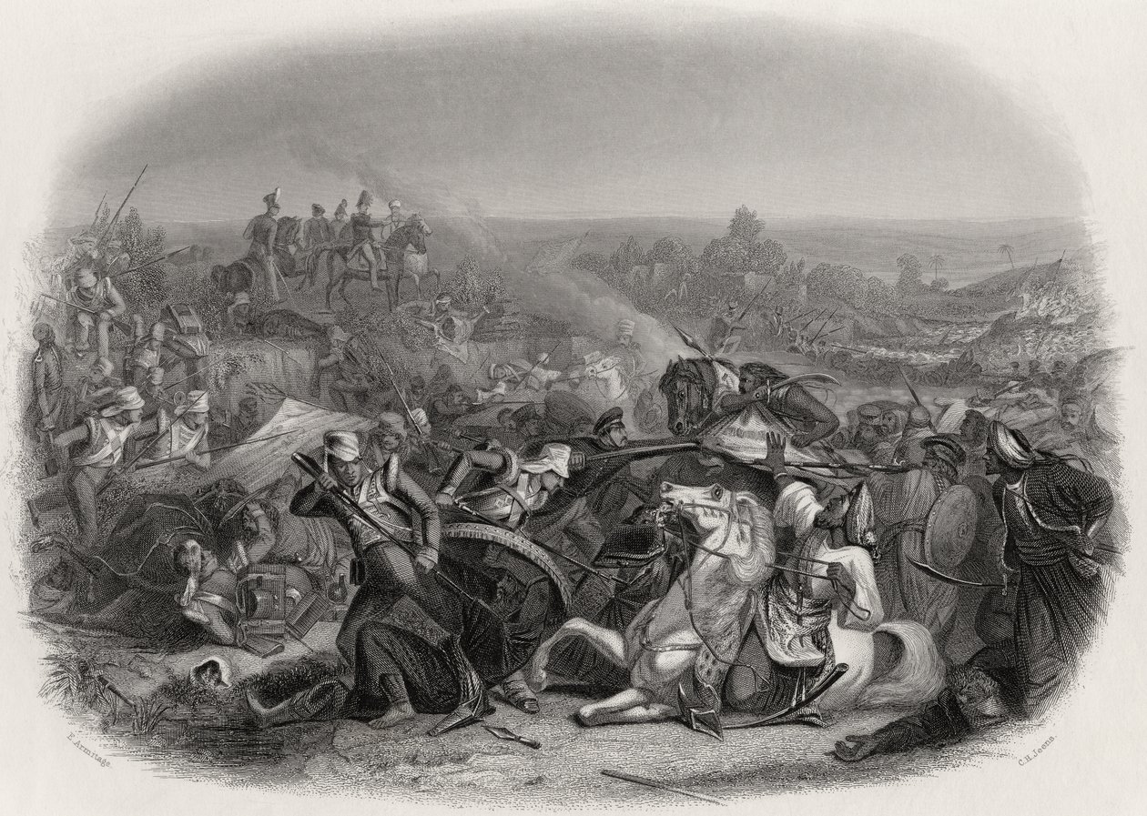 Slaget ved Meeanee, 1843, gravert av C.H. Jeens (1827–79) av Edward A. Armitage