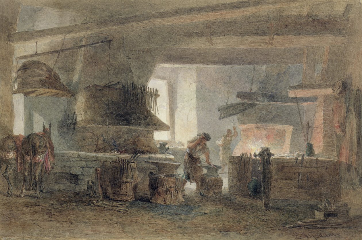 En smedje i Sevilla (wc, penn og blekk på papir) av Edward Angelo Goodall