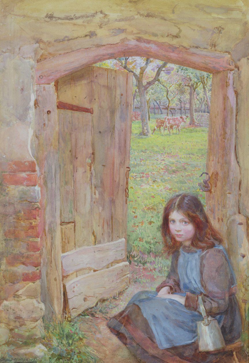 At the Orchard Gate, 1903 (wc og kroppsfarge på papir) av Edward Clegg Wilkinson