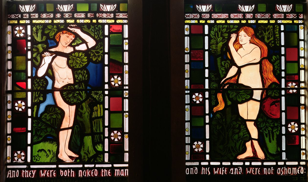 Adam og Eva i Edens hage, 1861 (farget glass) av Edward Burne Jones