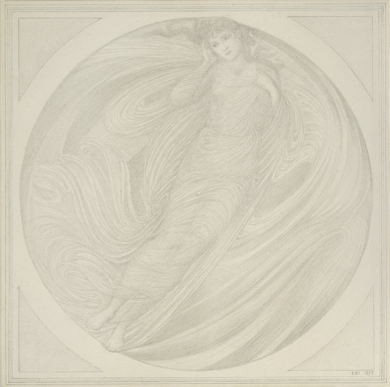 Eurydice flyter blant flammer, 1872-75 (grafitt på papir) av Edward Burne Jones