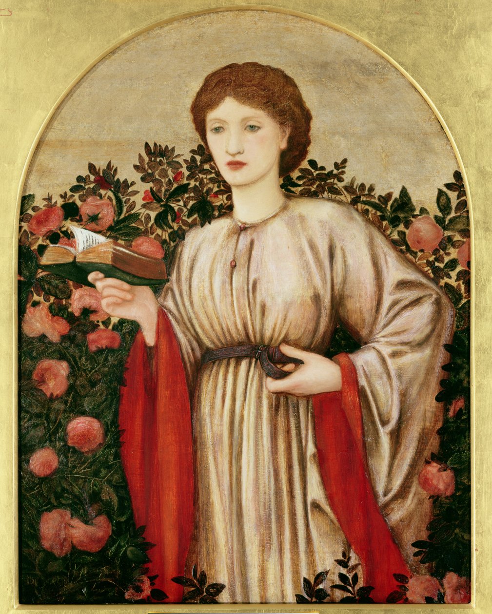 Jente med bok med roser bak av Edward Burne Jones
