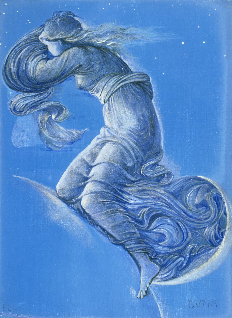 Luna (wc, kroppsfarge, blyant og sølvmaling på lin) av Edward Burne Jones