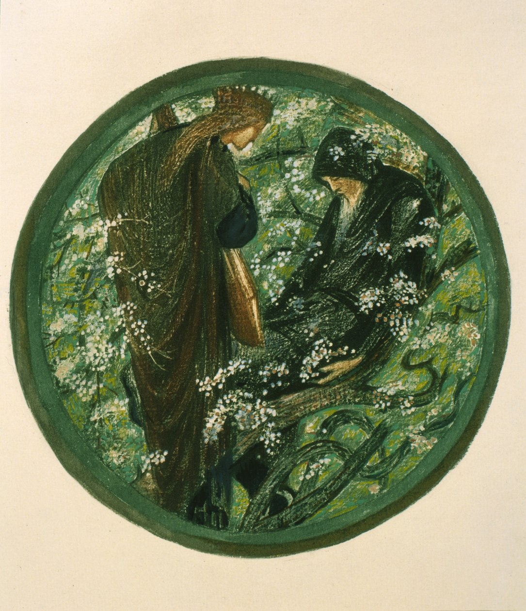 Nimue Beguiling Merlin with Enchantment, plate XV fra 'The Flower Book' av Edward Burne Jones