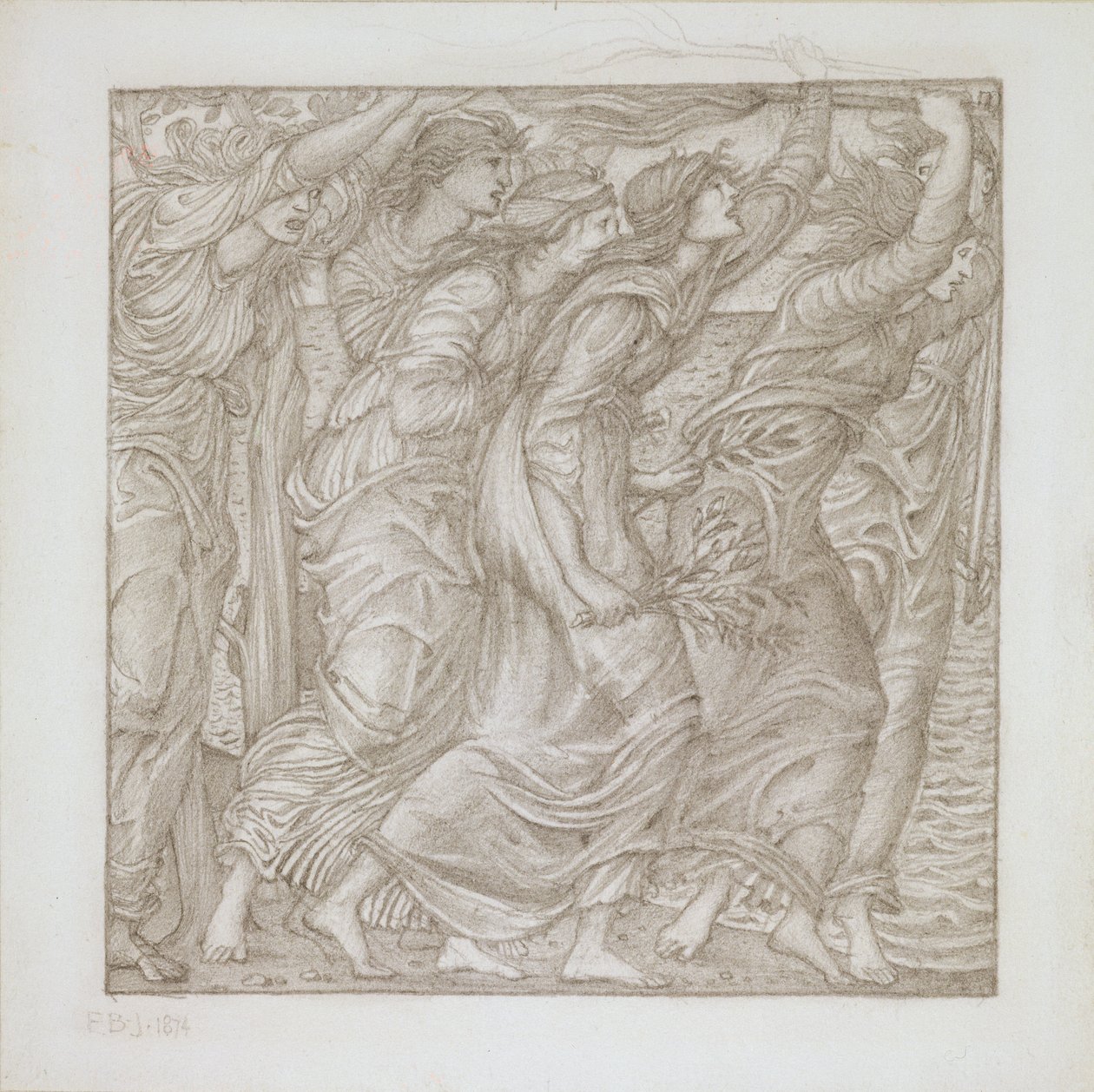 No.1183-5 The Burning of the Ships, illustrasjon for Virgils `Aeneid`, 1874 (blyant) av Edward Burne Jones