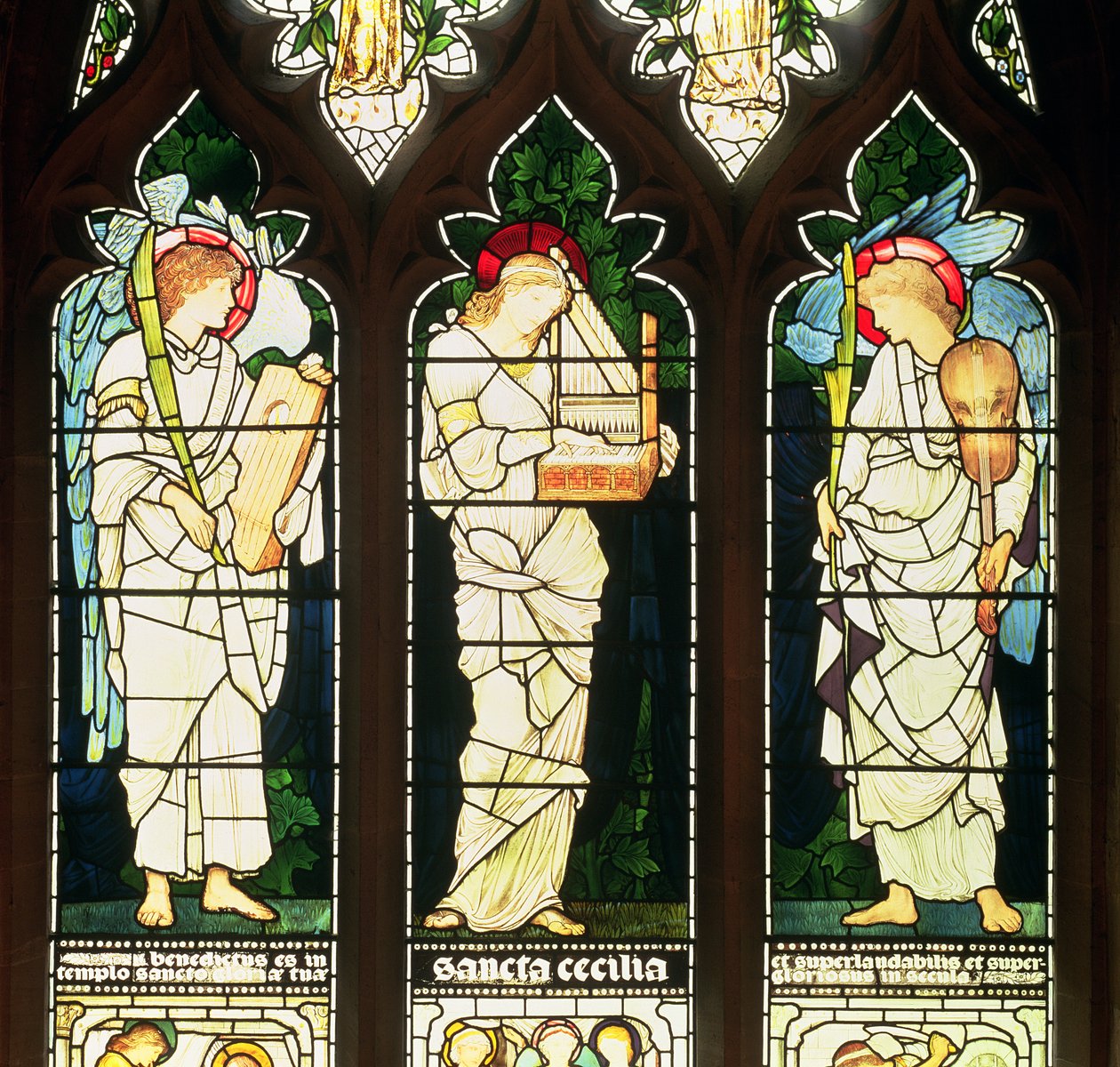 St. Cecilia og to engler, 1870-tallet (farget glass) av Edward Burne Jones