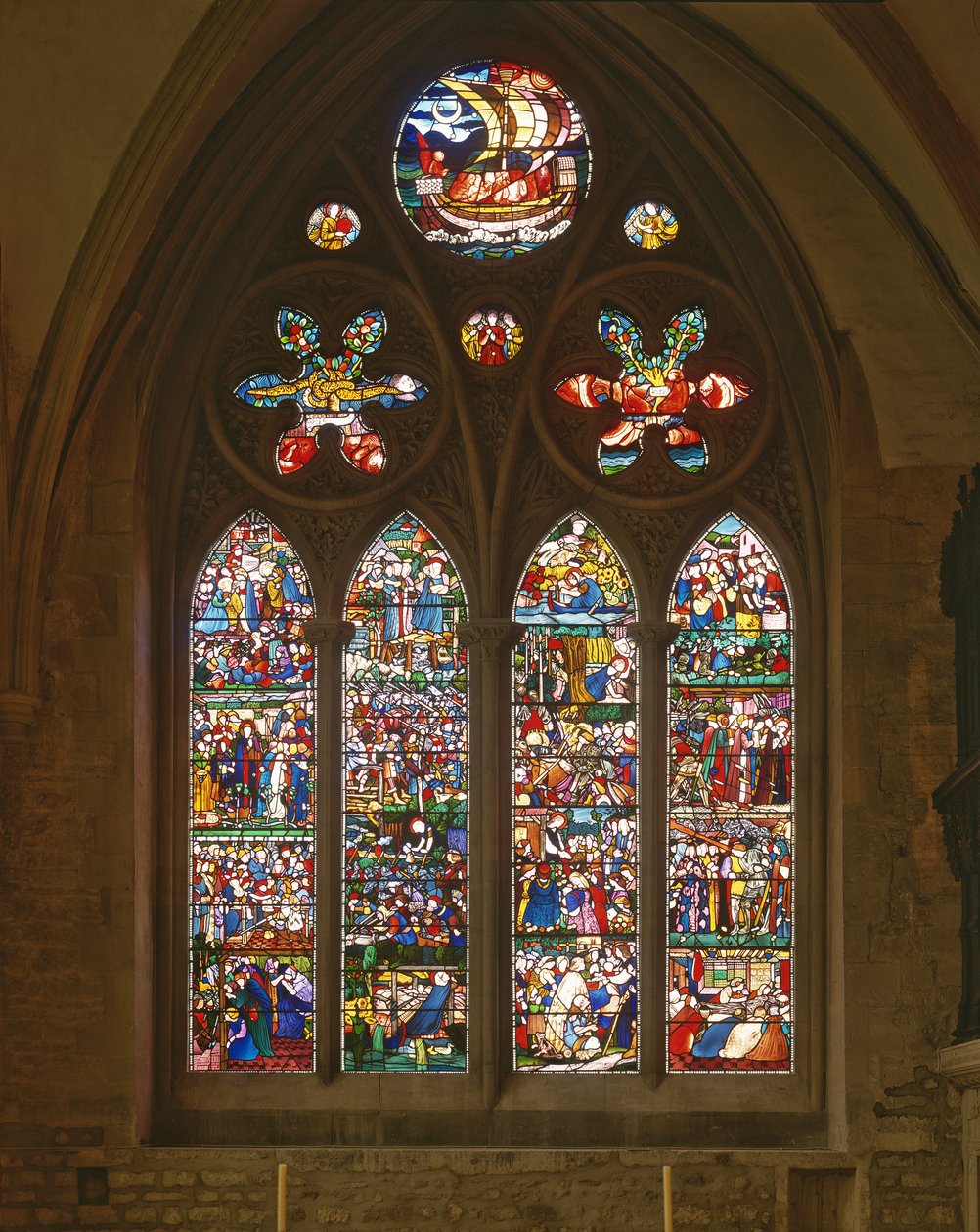 The Death of St. Frideswide, East Window of the Latin Chapel, 1859 (farget glass) av Edward Burne Jones
