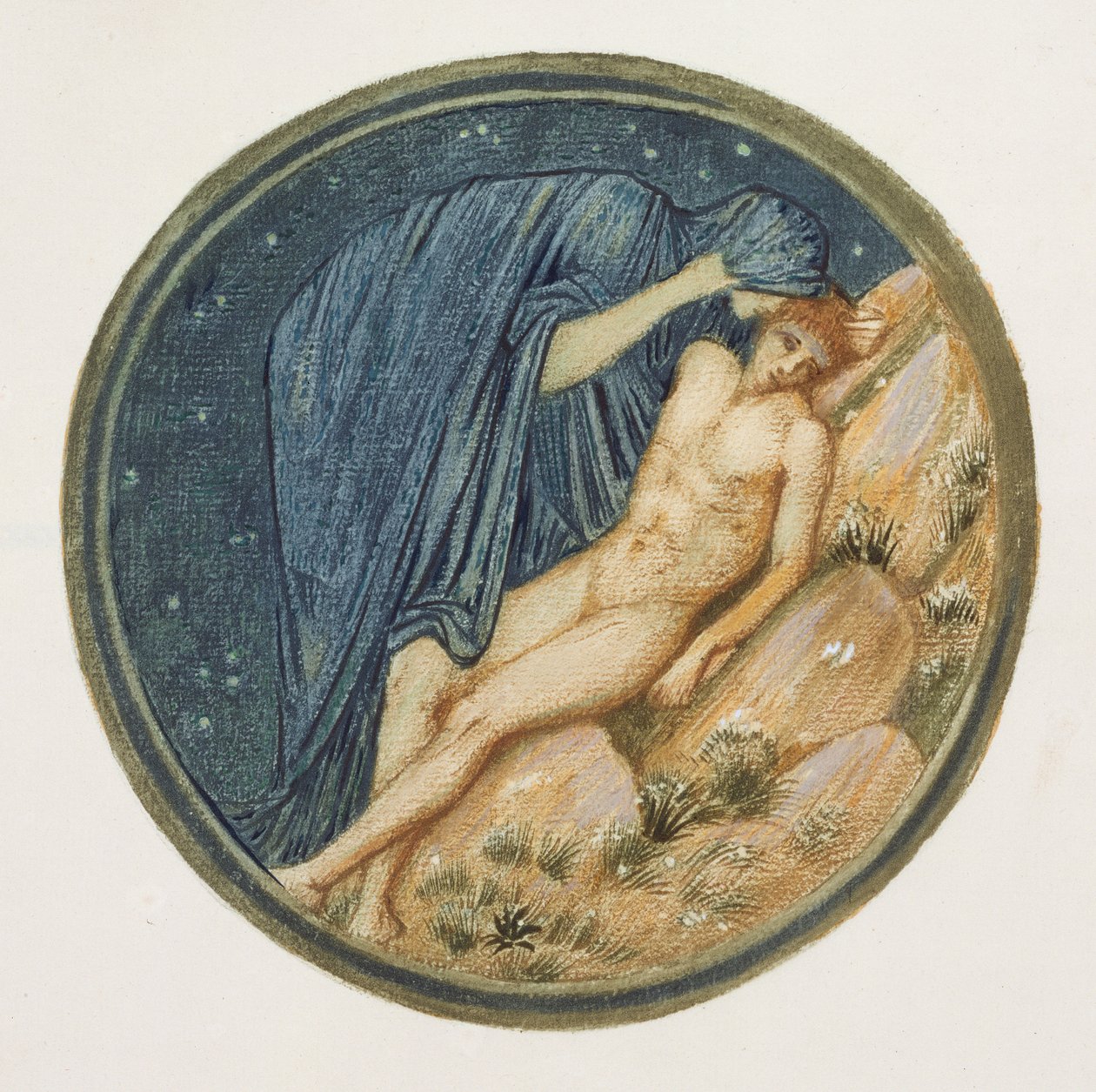 Blomsterboken: XXXVIII. Dag og natt, 1905 (litho med gouache på papir) av Edward Burne Jones