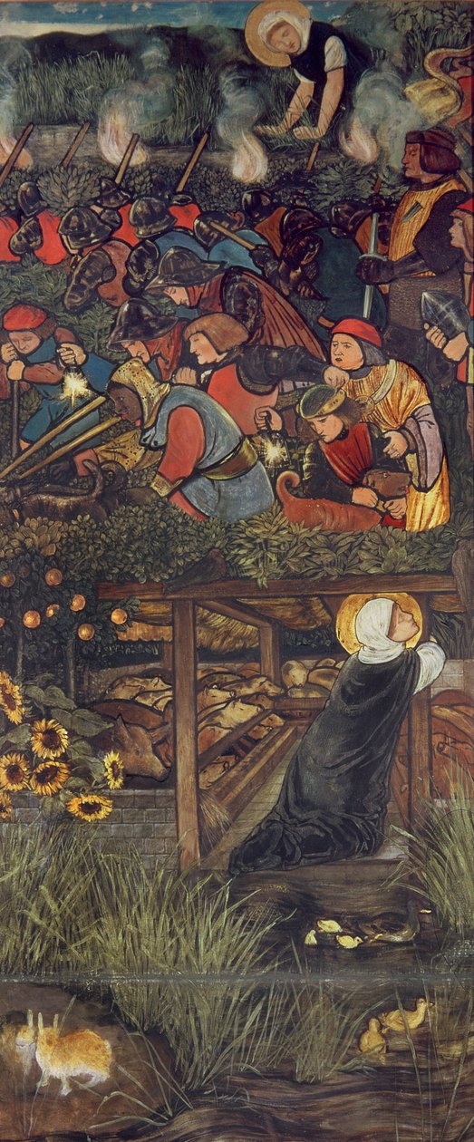 The Legend of St. Frideswide, 1859, oljestudie for et glassmaleri i Latin Chapel of Christ Church Cathedral, Oxford av Edward Burne Jones