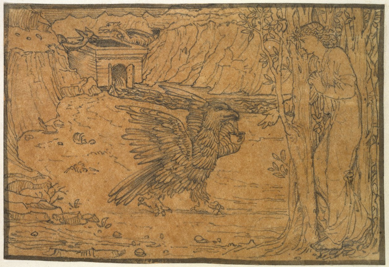 The Story of Cupid and Psyche: The Black Water, ca. 1864 - ca. 1868 (grafitt, med blekkkant, på kalkerpapir) av Edward Burne Jones