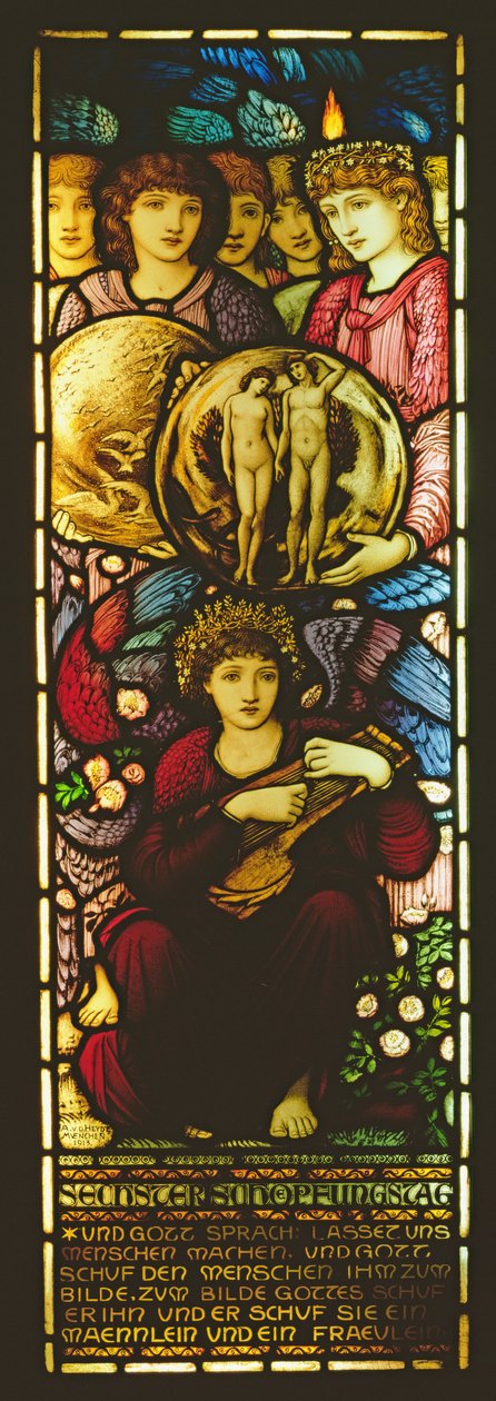 Vindu som viser The Sixth Day of Creation, 1913 (farget glass) av Edward Burne Jones