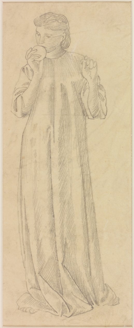 Kvinnefigur med eple (blyant på papir (sporing)) av Edward Burne Jones