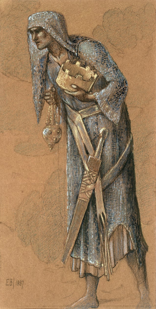 Kong Melchior, 1887 (farget kritt og gull) av Edward Burne Jones