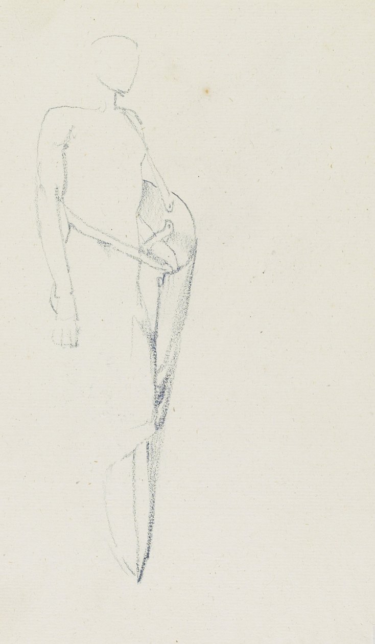 Studie av hann med skjold (recto) og kvinnelig overkropp, bakside (verso), side 81 og 82 fra en studiebok, ca. 1880-1890 av Edward Burne Jones