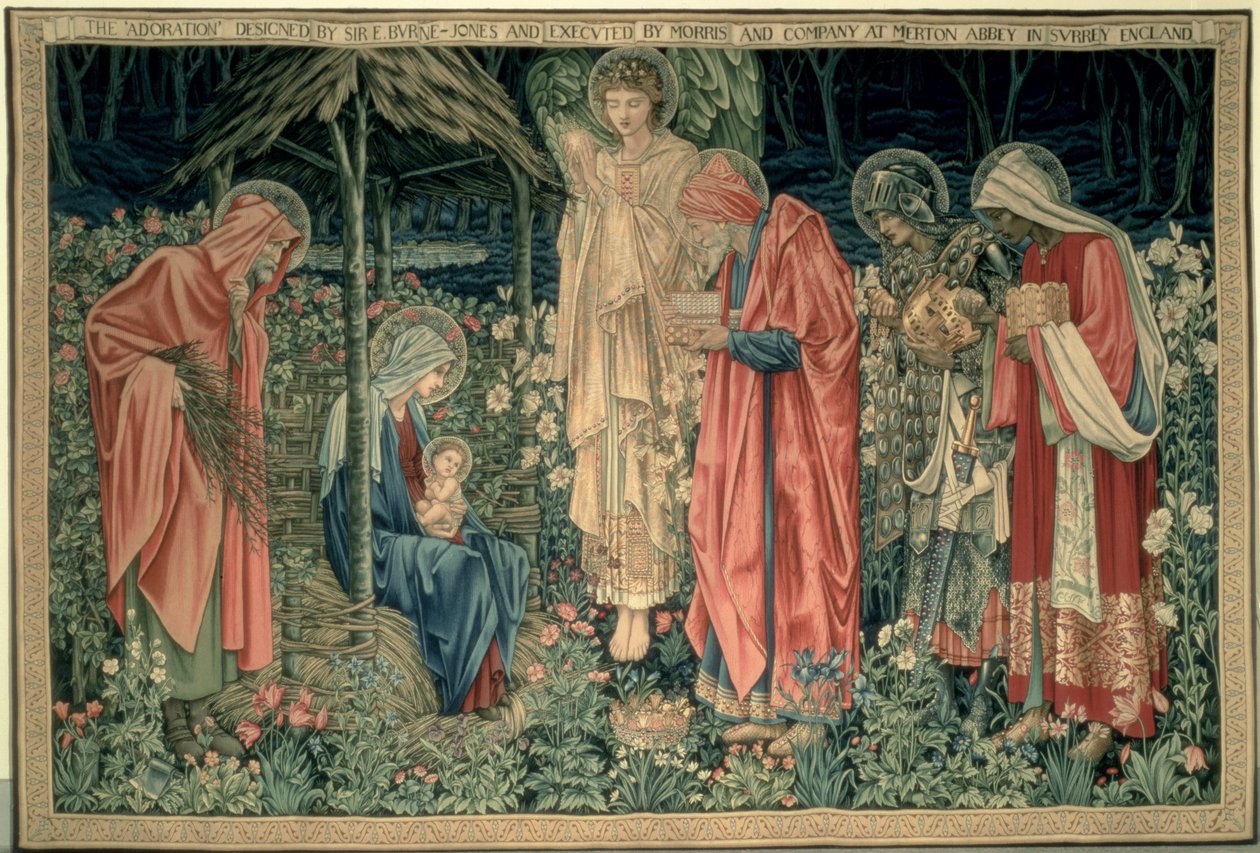The Adoration of the Magi, laget av William Morris og Co., Merton Abbey (håndvevd ullteppe) av Edward Burne Jones