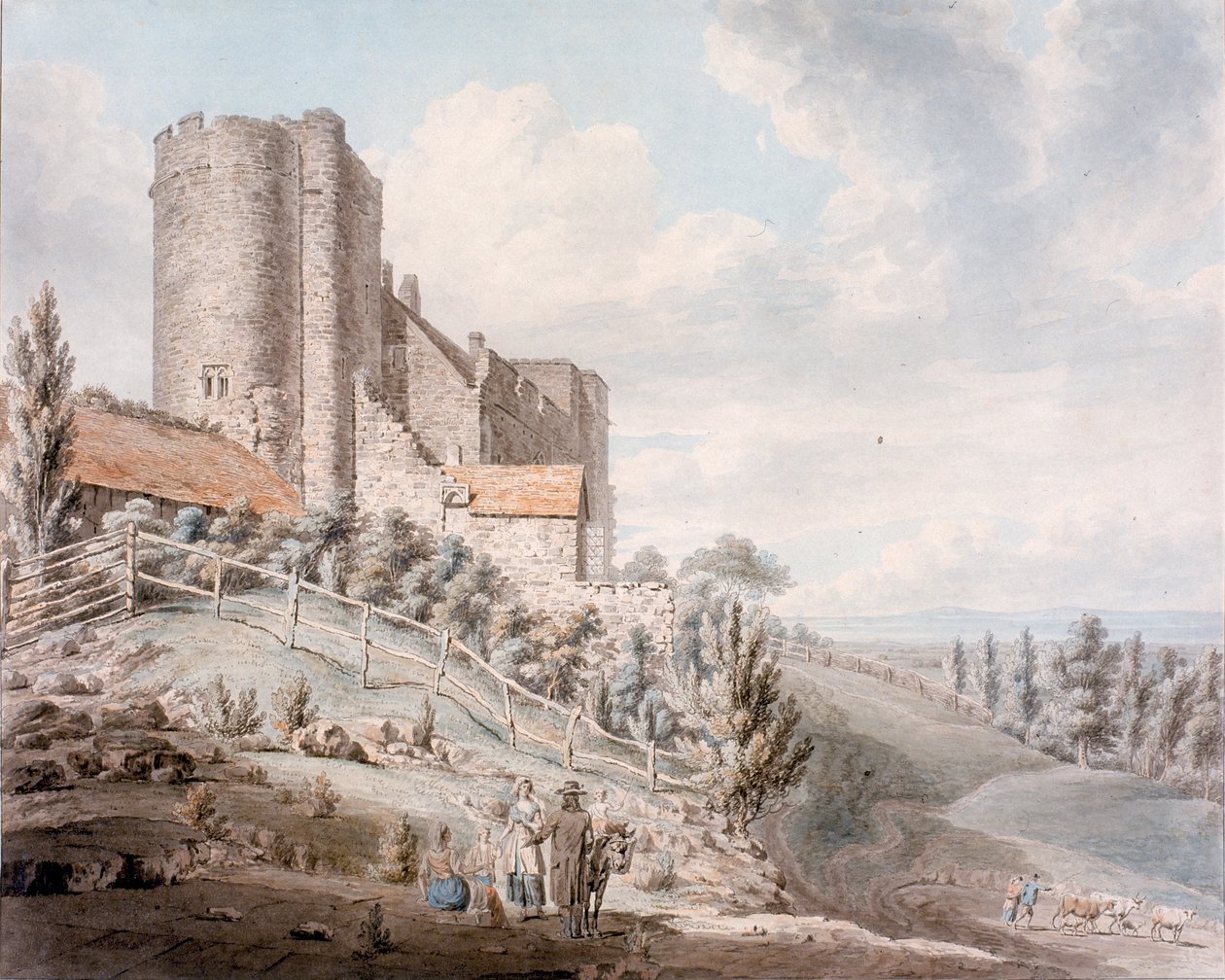 Lympne Castle, Kent, 1790 (wc på vevd papir) av Edward Dayes