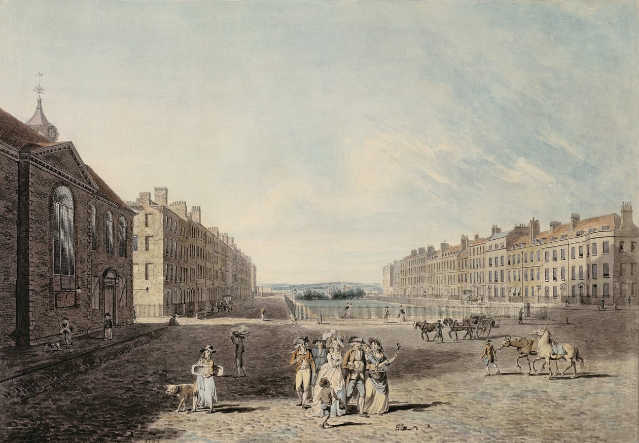 Queen Square, London, 1786 (wc og penn og blekk over grafitt på vevd papir) av Edward Dayes