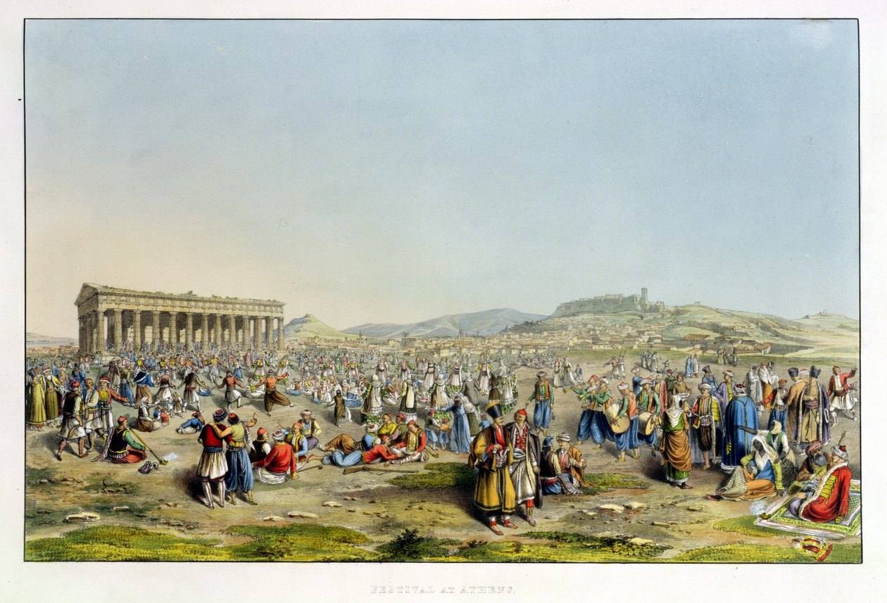 Festival i Athen, pub. av J. Rodwell, 1830 (akvatint) av Edward Dodwell