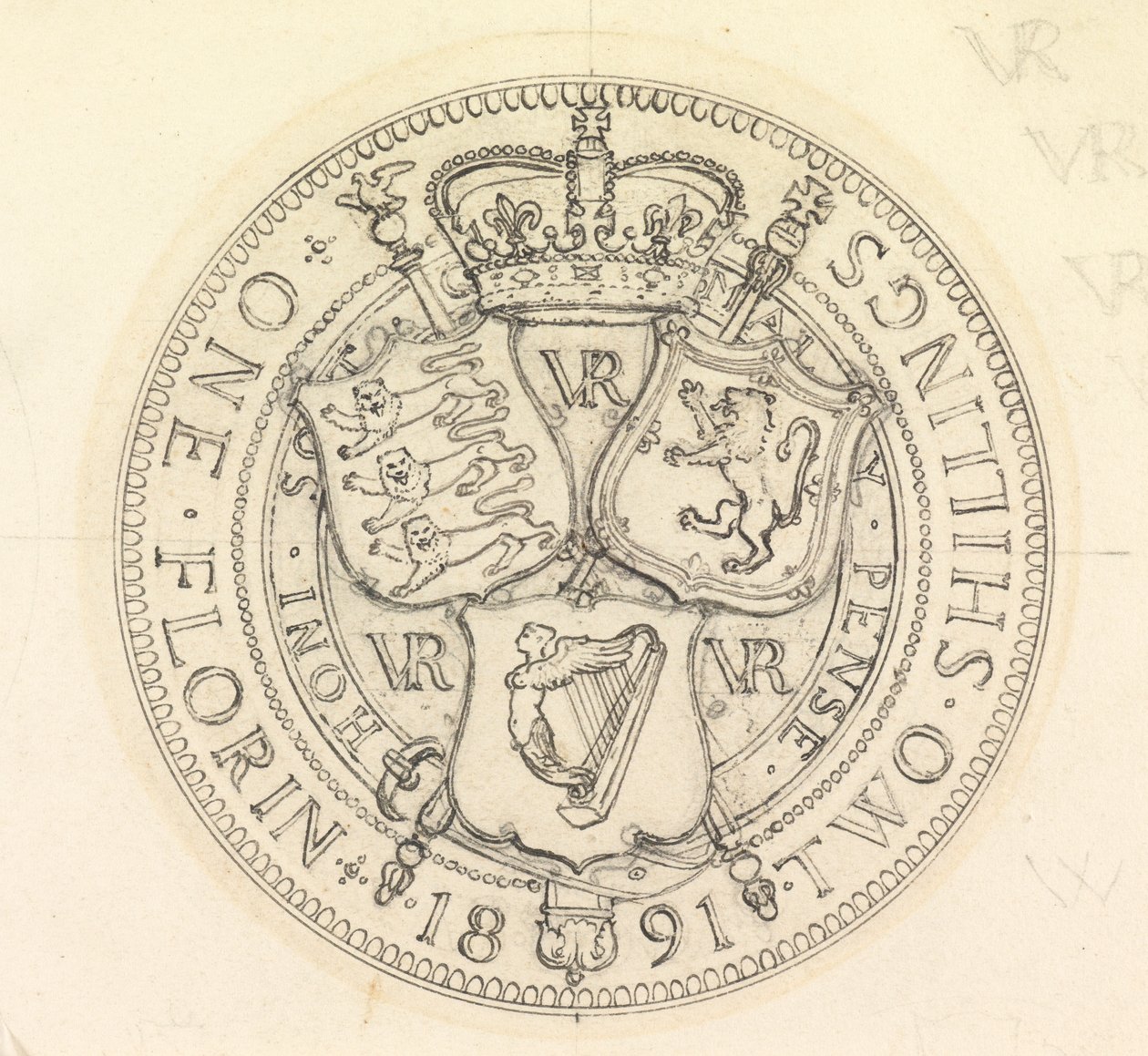 To designskisser for Florin og Shilling, 1891 av Edward John Poynter