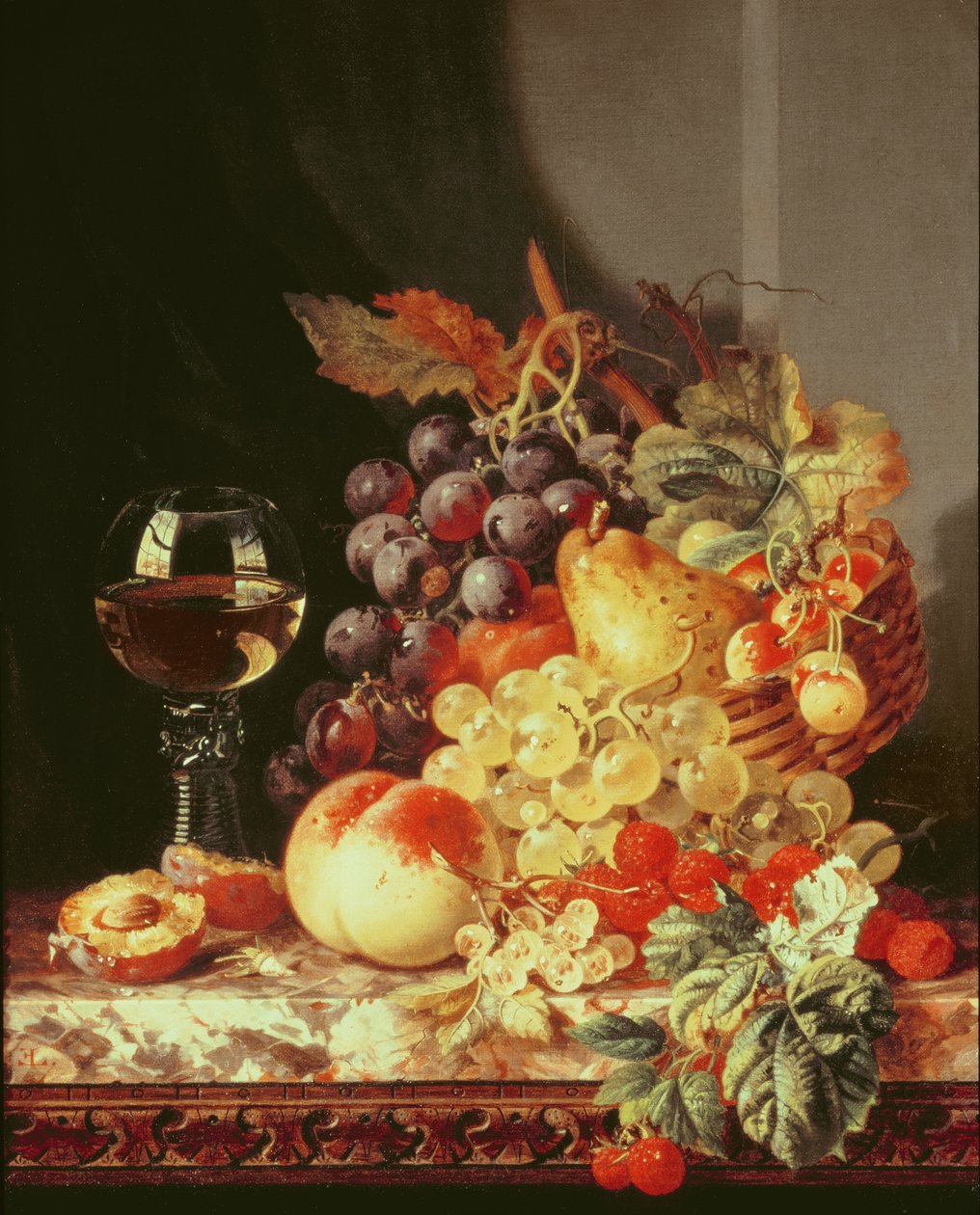 Stilleben med druer og vin av Edward Ladell