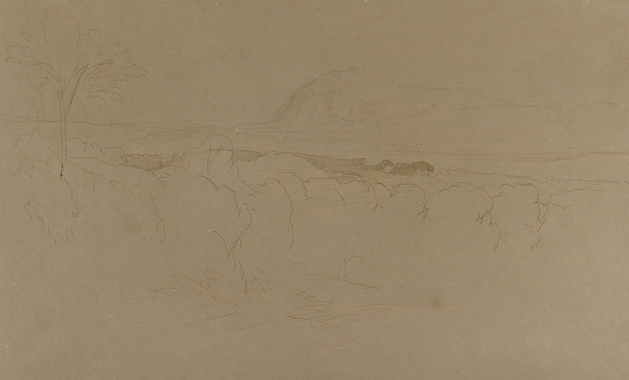Calabria, 1847 (penn og brunt blekk over blyant på svært misfarget buff papir) av Edward Lear