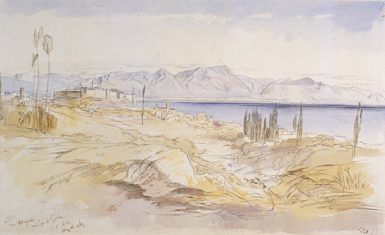 Desenzano, Gardasjøen, 1867 (blekk og wc på vevd papir) av Edward Lear