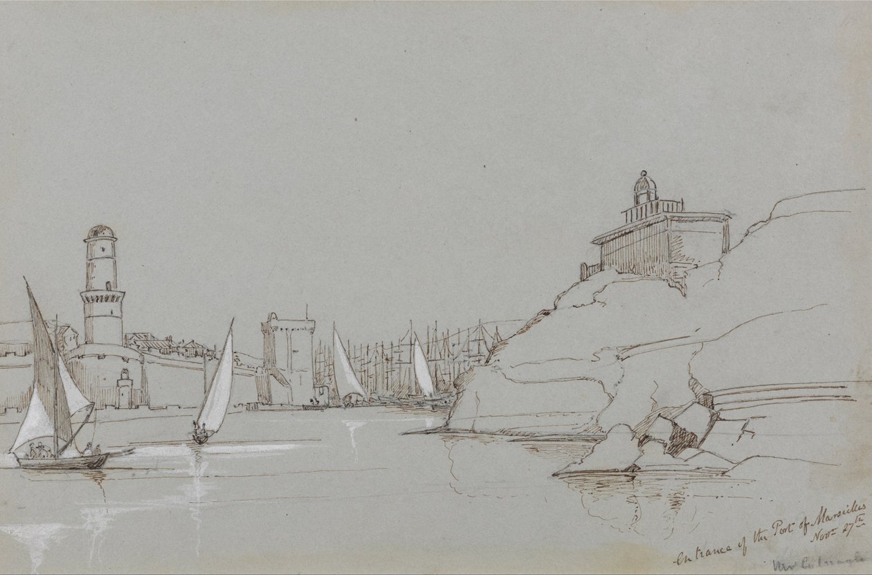 Inngang til havnen i Marseille av Edward Lear