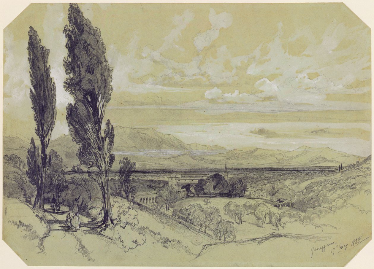 Genazzano, 17. mai 1838 (grafitt på papir) av Edward Lear