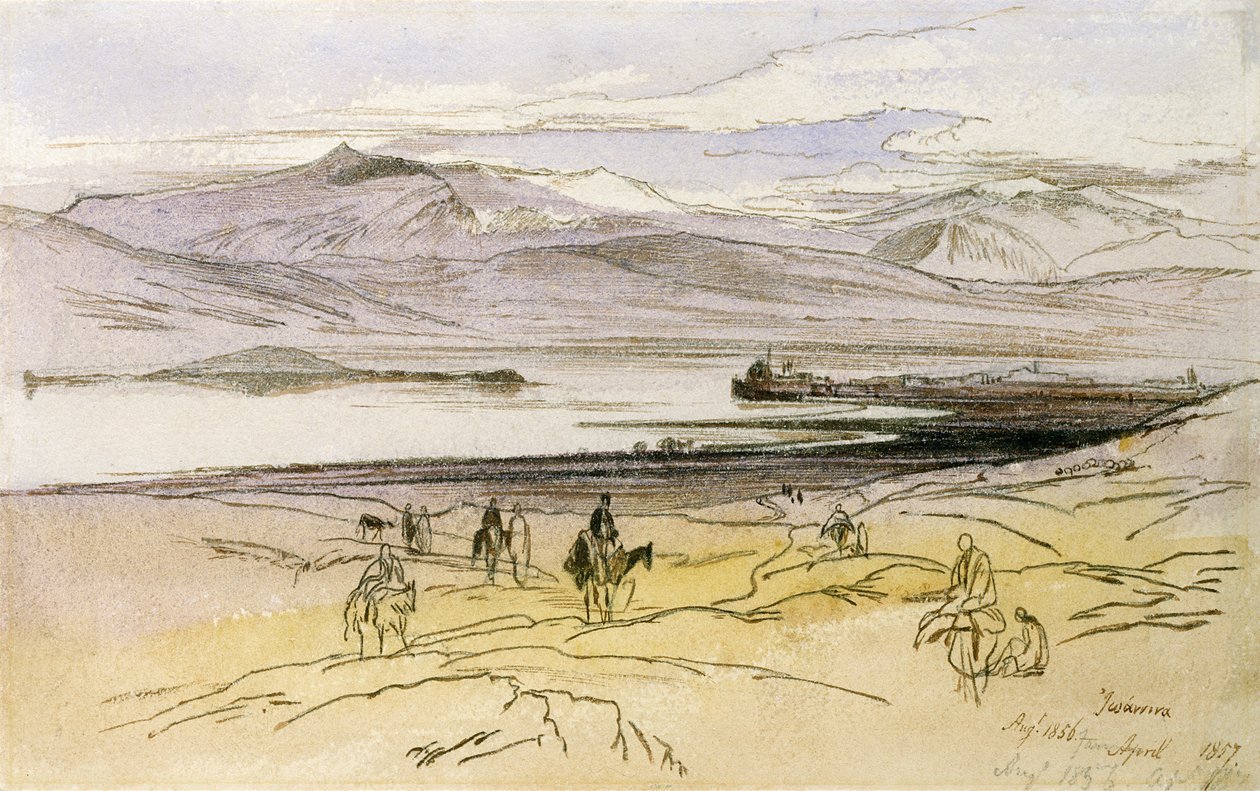 Ioannina, ca. 1856 (fargestift og wc på papir) av Edward Lear