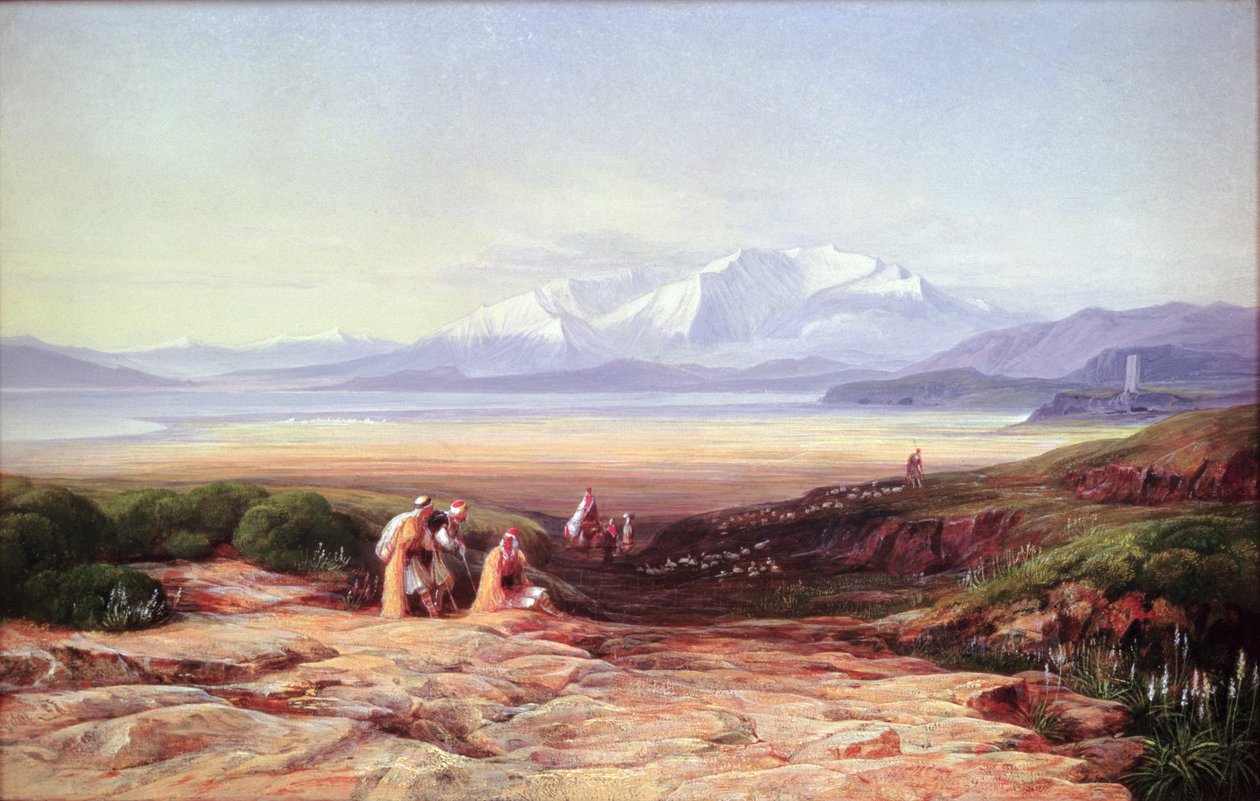 Mount Parnassus, Lake Cephissus og slettene i Boetia, Hellas, 1860 av Edward Lear