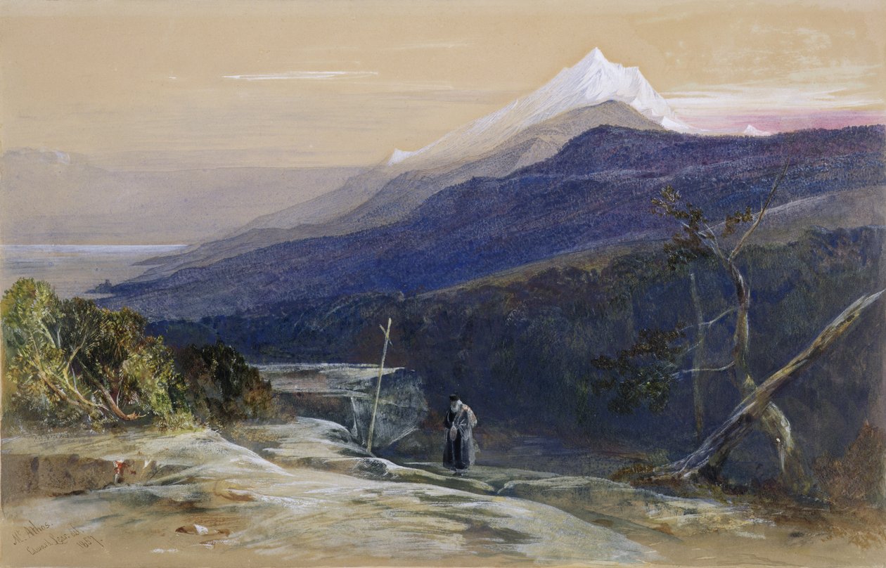 No.0950 Mount Athos, 1857 (wc, gouache og kritt) av Edward Lear