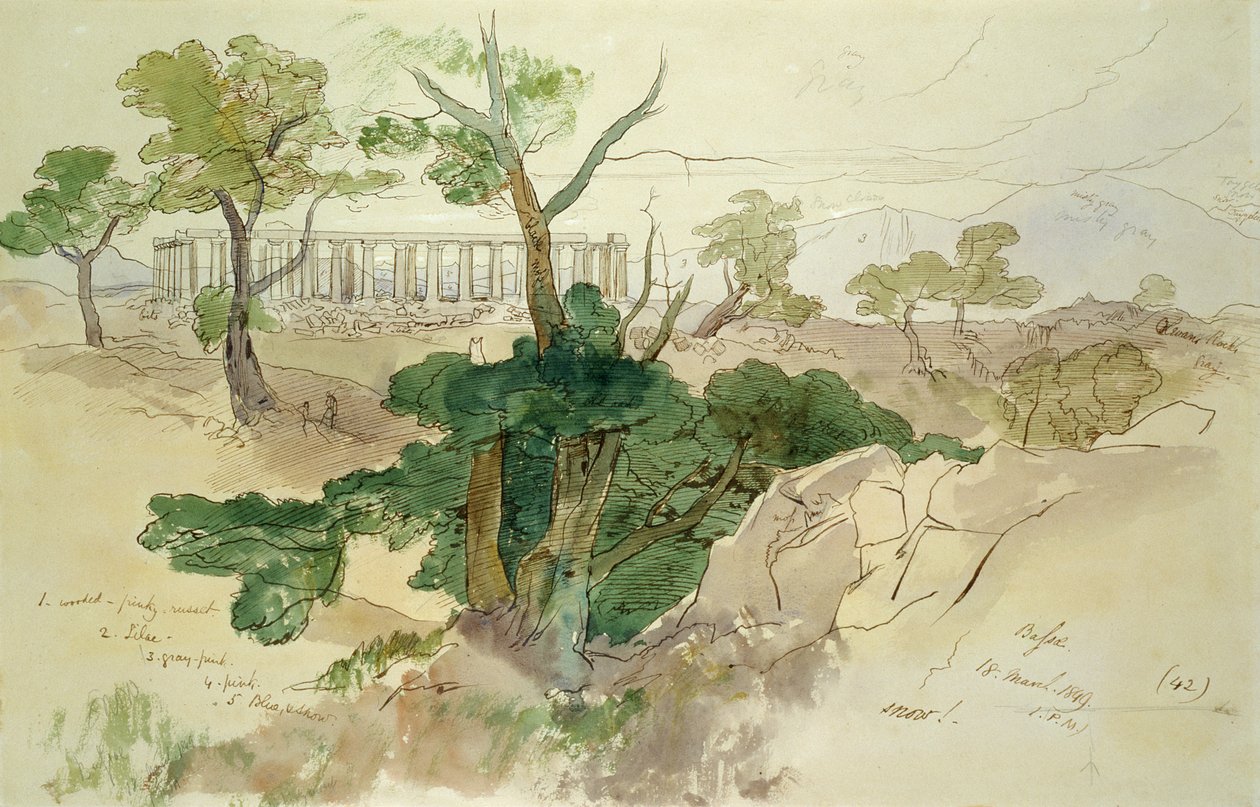 Tempel i Bassae, 1849 av Edward Lear