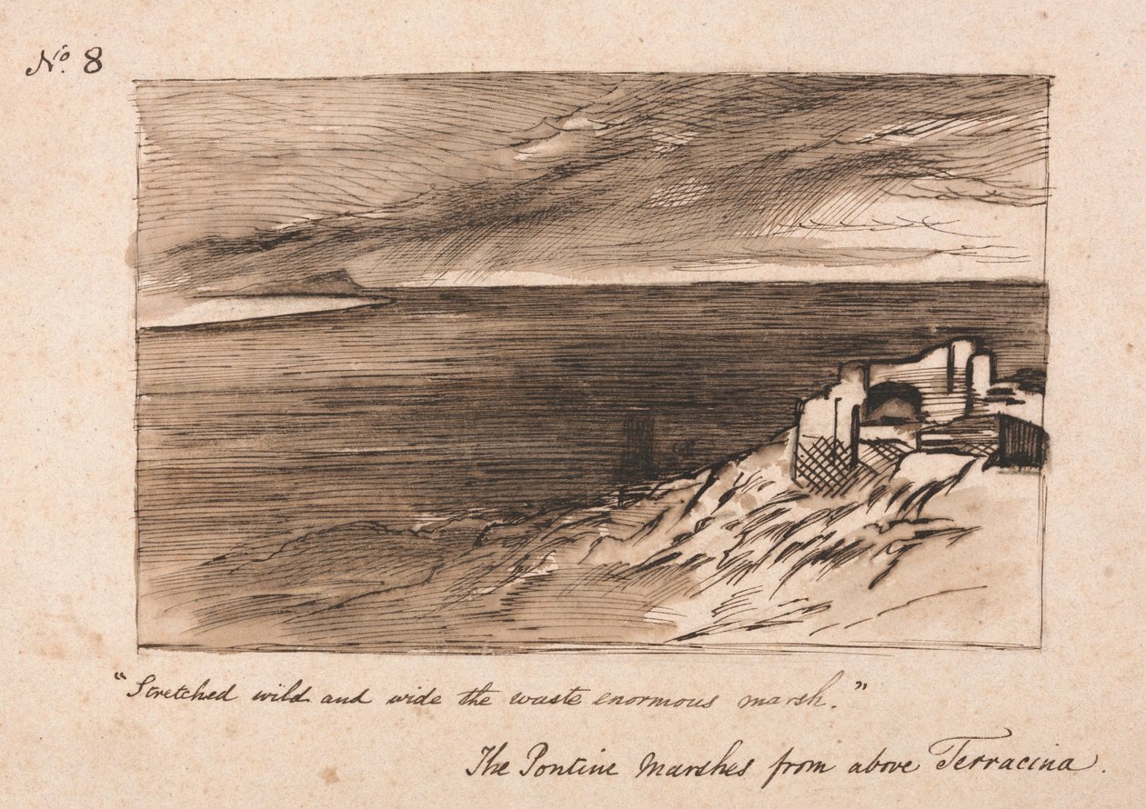 Pontinemyrene over Terracina av Edward Lear
