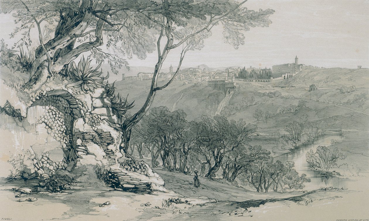 Utsikt i Roma og omegn: Tivoli med Mecaenass-villa av Edward Lear