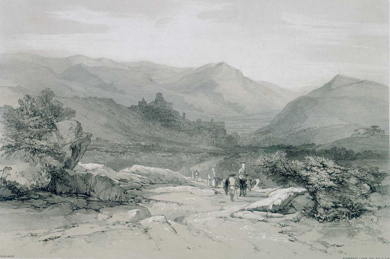 Utsikt i Roma og omegn: byen og dalen Subiaco av Edward Lear